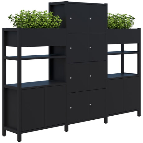 Grid 40 Locker 4H X 2W/Planter Display Wall 4-5 Tier 1500/1890H x 400D-Storage-Black-Black-Keyed Lock-Commercial Traders - Office Furniture
