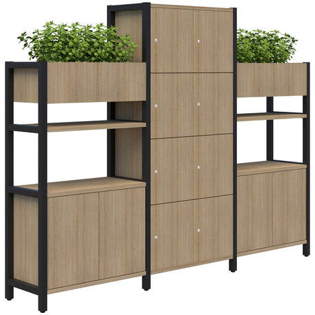 Grid 40 Locker 4H X 2W/Planter Display Wall 4-5 Tier 1500/1890H x 400D-Storage-Classic Oak-Black-Keyed Lock-Commercial Traders - Office Furniture