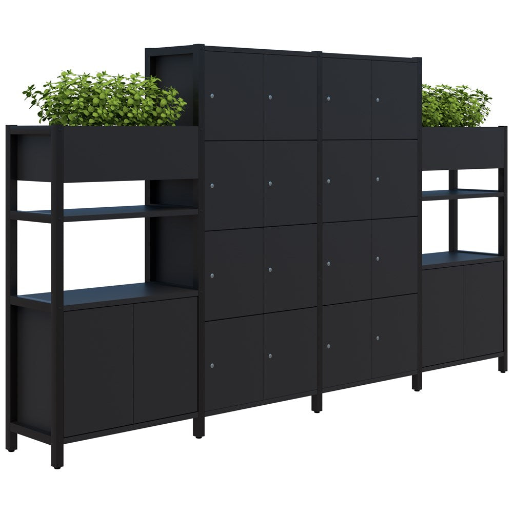 Grid 40 Locker 4H x 4W/Planter Display Wall 4-5 Tier Digital Locking 1500/1890H x 400D-Storage-Black-Black-Keyed Lock-Commercial Traders - Office Furniture