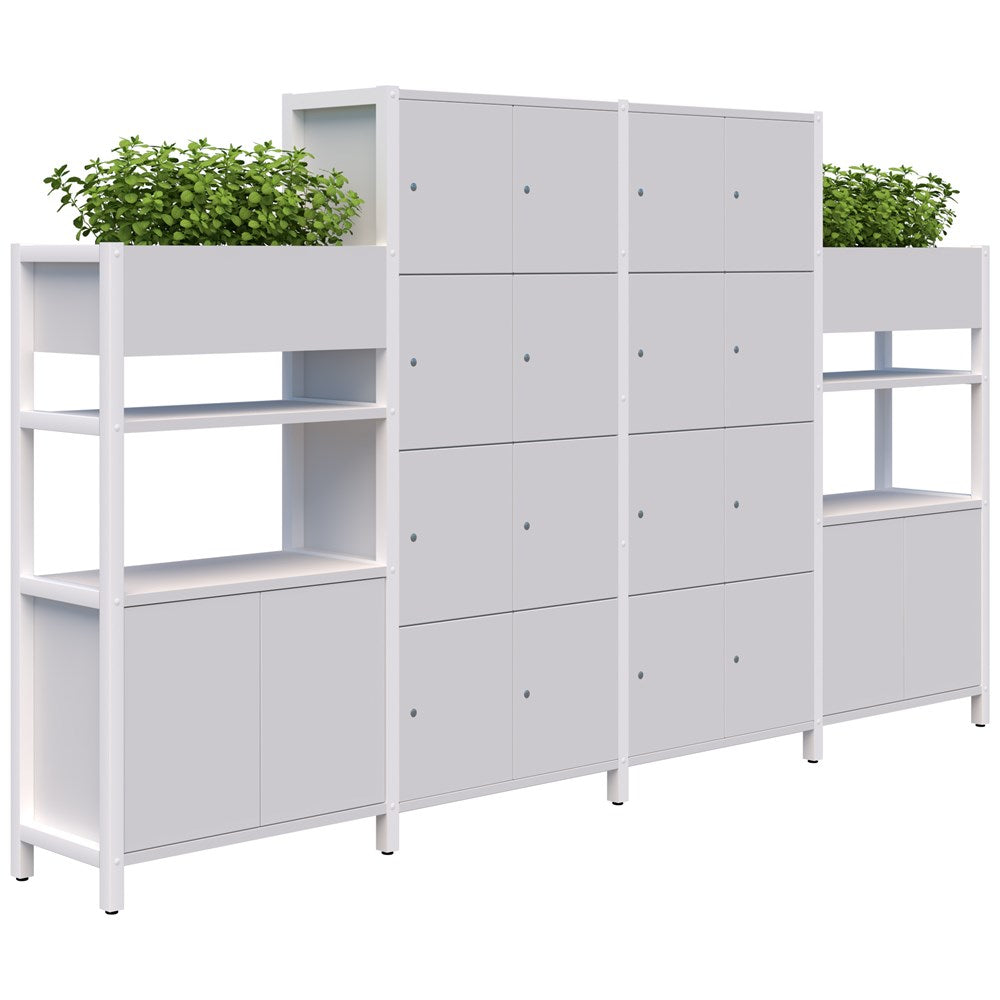 Grid 40 Locker 4H x 4W/Planter Display Wall 4-5 Tier Digital Locking 1500/1890H x 400D-Storage-Snow Velvet-White-Keyed Lock-Commercial Traders - Office Furniture