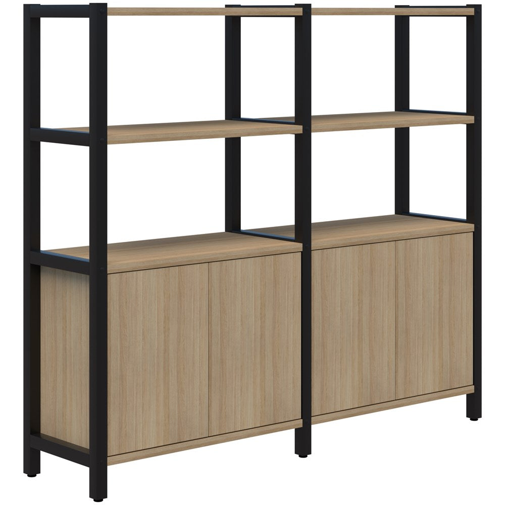 Grid 40 Storage/Open Display Wall 4 Tier 1500H x 400D-Storage-Classic Oak-Black-1720w-Commercial Traders - Office Furniture