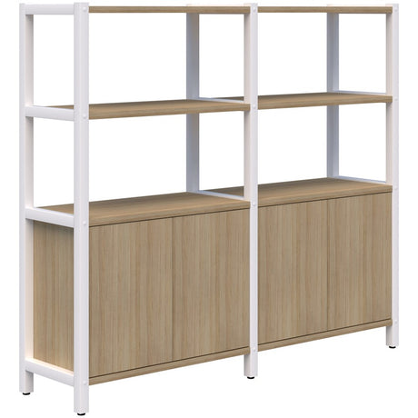 Grid 40 Storage/Open Display Wall 4 Tier 1500H x 400D-Storage-Classic Oak-White-1720w-Commercial Traders - Office Furniture