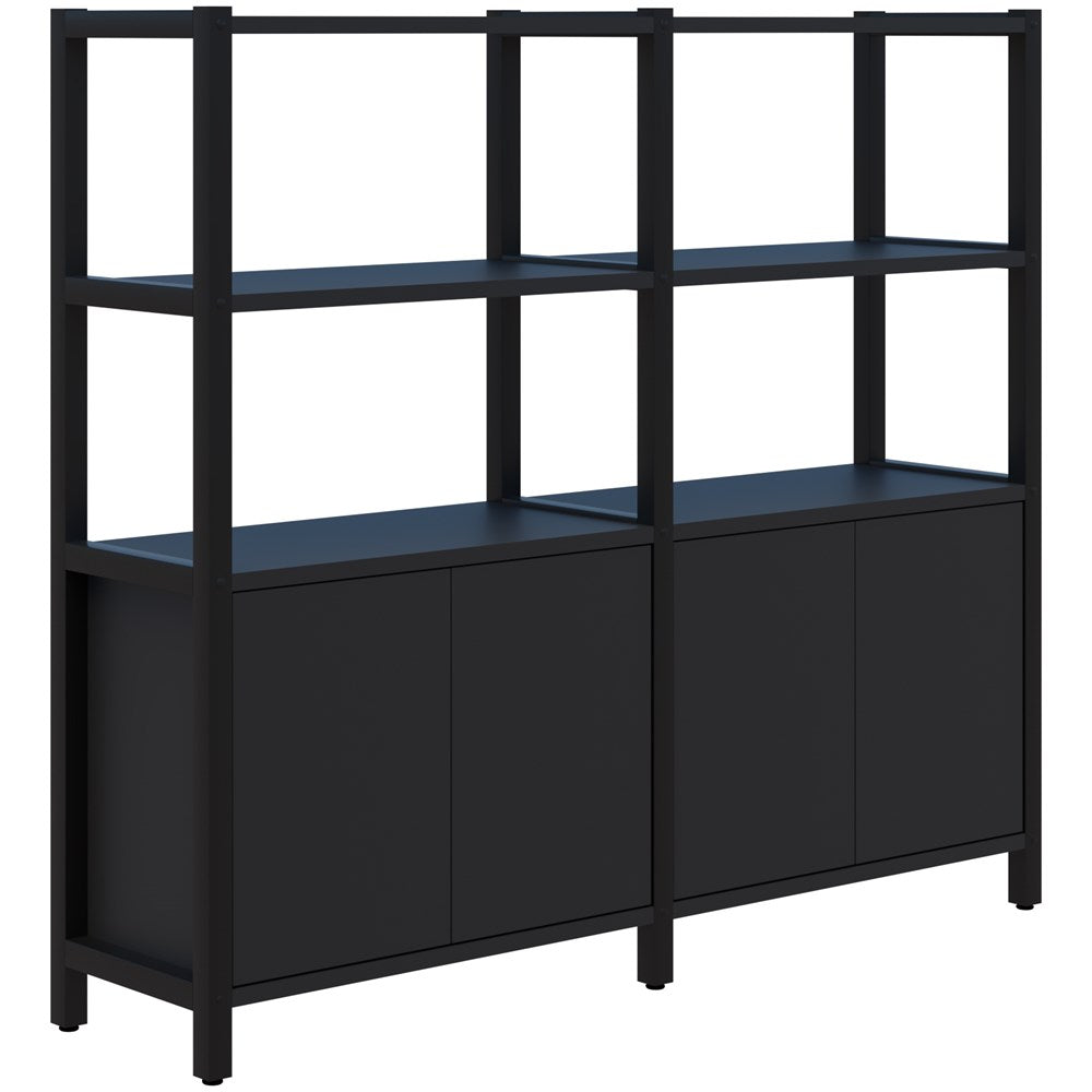 Grid 40 Storage/Open Display Wall 4 Tier 1500H x 400D-Storage-Black-Black-1720w-Commercial Traders - Office Furniture