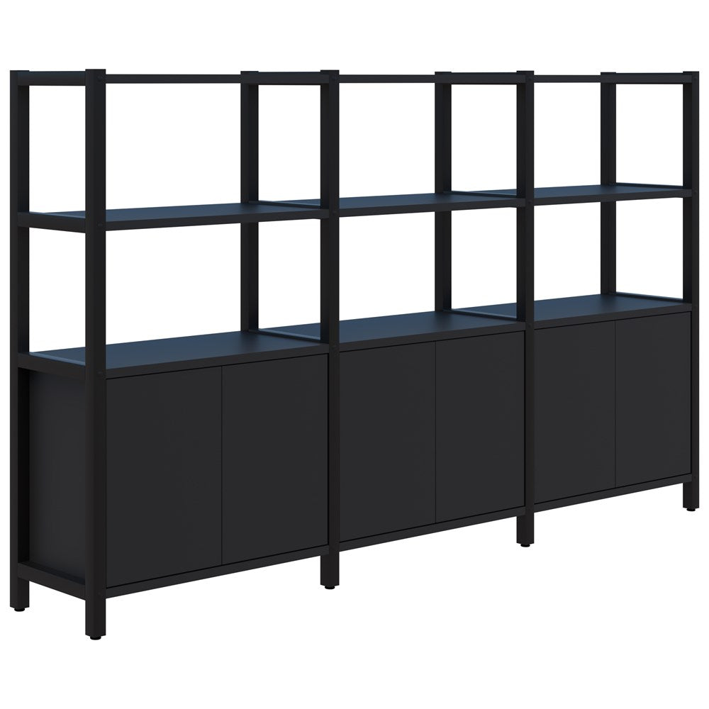 Grid 40 Storage/Open Display Wall 4 Tier 1500H x 400D-Storage-Black-Black-2560w-Commercial Traders - Office Furniture
