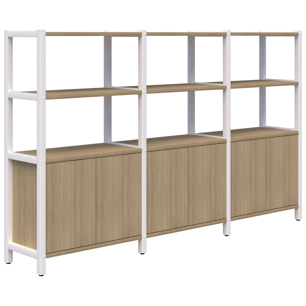 Grid 40 Storage/Open Display Wall 4 Tier 1500H x 400D-Storage-Classic Oak-White-2560w-Commercial Traders - Office Furniture
