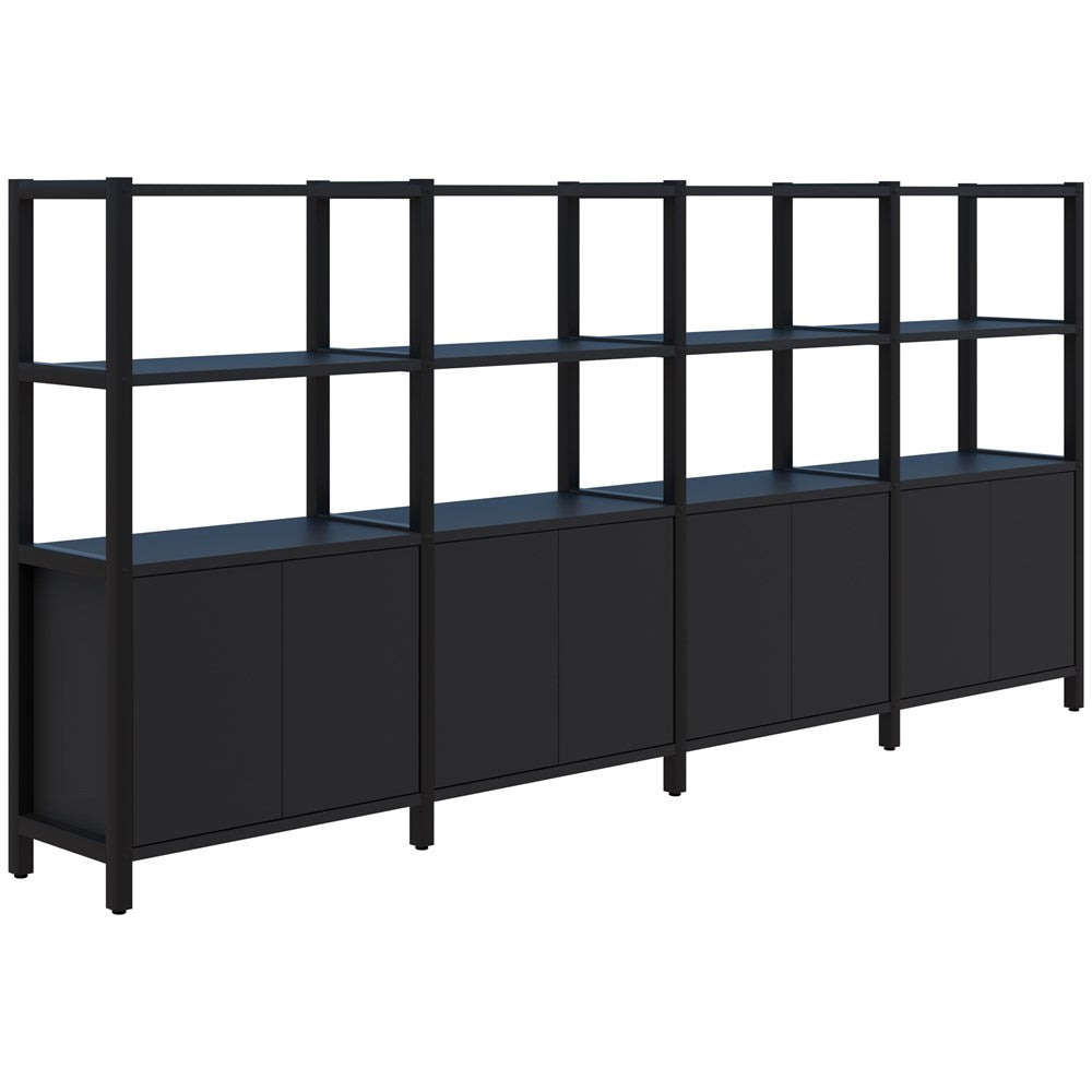 Grid 40 Storage/Open Display Wall 4 Tier 1500H x 400D-Storage-Black-Black-3400w-Commercial Traders - Office Furniture