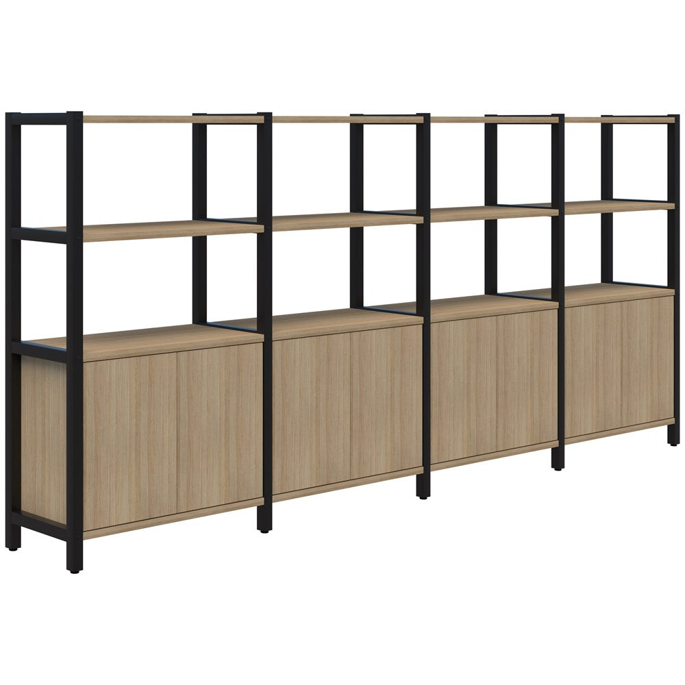 Grid 40 Storage/Open Display Wall 4 Tier 1500H x 400D-Storage-Classic Oak-Black-3400w-Commercial Traders - Office Furniture