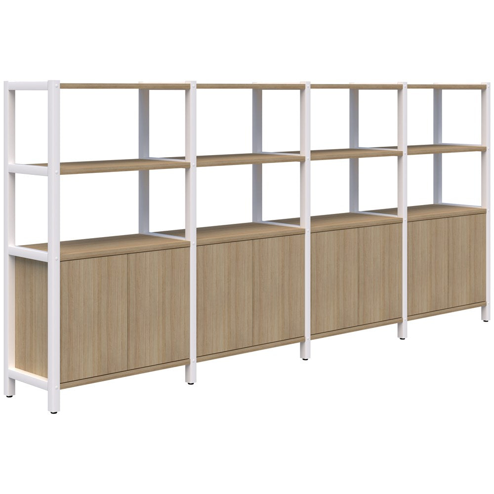 Grid 40 Storage/Open Display Wall 5 Tier 1890H x 400D-Storage-Classic Oak-White-3400w-Commercial Traders - Office Furniture