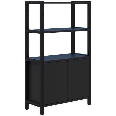 Grid 40 Storage/Open Display Wall 4 Tier 1500H x 400D-Storage-Black-Black-880w-Commercial Traders - Office Furniture