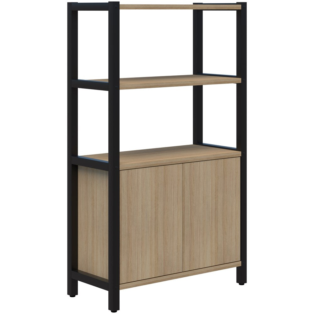 Grid 40 Storage/Open Display Wall 4 Tier 1500H x 400D-Storage-Classic Oak-Black-880w-Commercial Traders - Office Furniture