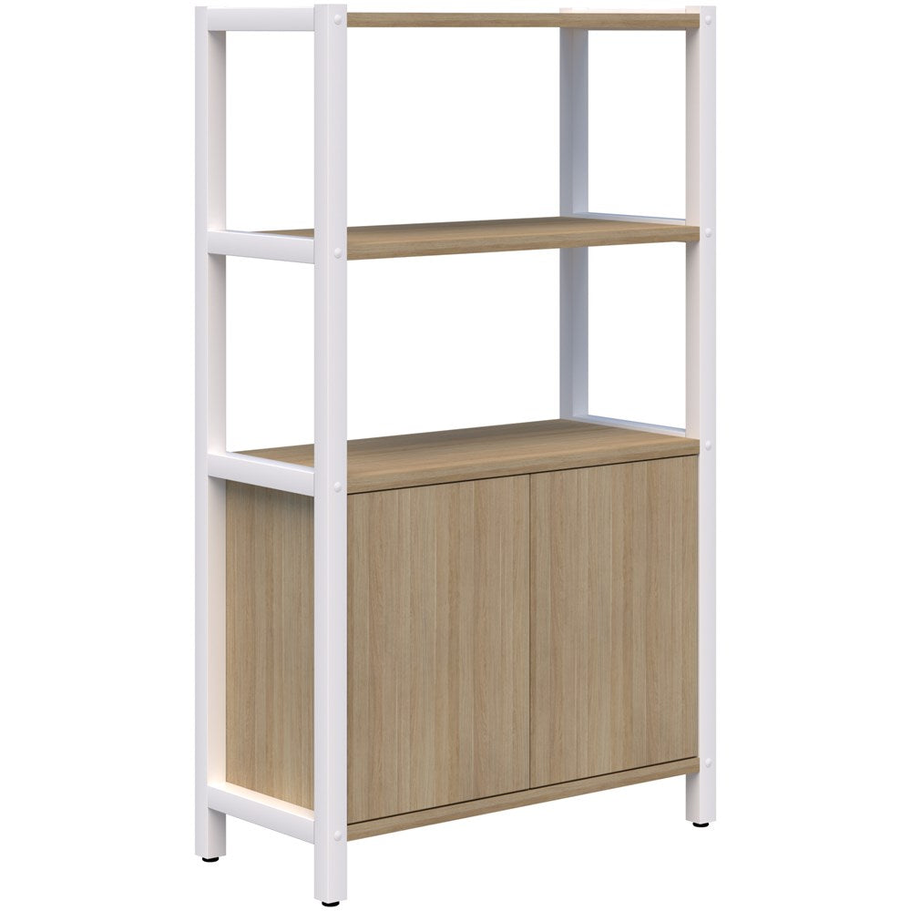Grid 40 Storage/Open Display Wall 4 Tier 1500H x 400D-Storage-Classic Oak-White-880w-Commercial Traders - Office Furniture