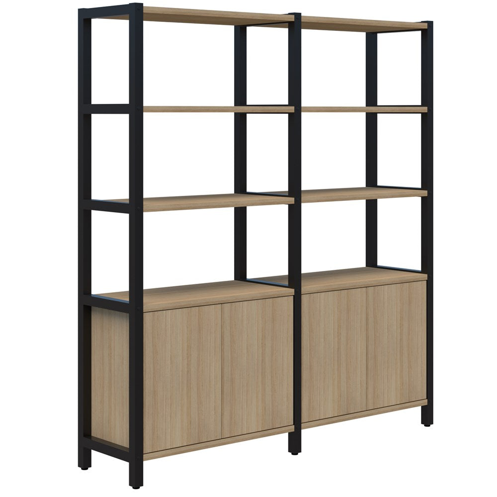 Grid 40 Storage/Open Display Wall 5 Tier 1890H x 400D-Storage-Classic Oak-Black-1720w-Commercial Traders - Office Furniture