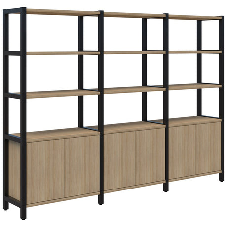 Grid 40 Storage/Open Display Wall 5 Tier 1890H x 400D-Storage-Classic Oak-Black-2560w-Commercial Traders - Office Furniture