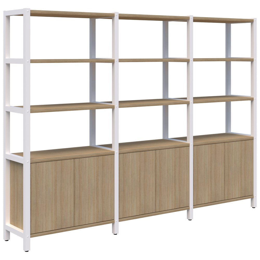 Grid 40 Storage/Open Display Wall 5 Tier 1890H x 400D-Storage-Classic Oak-White-2560w-Commercial Traders - Office Furniture