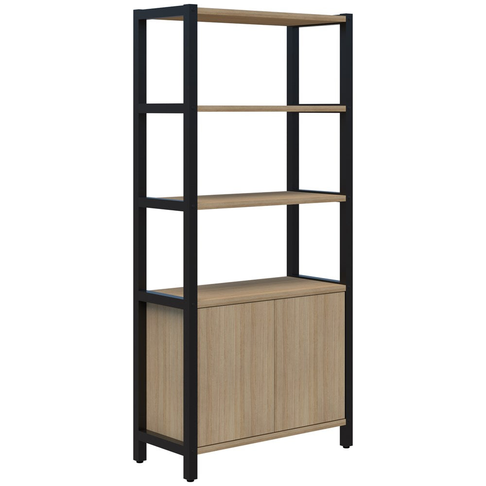 Grid 40 Storage/Open Display Wall 5 Tier 1890H x 400D-Storage-Classic Oak-Black-880w-Commercial Traders - Office Furniture