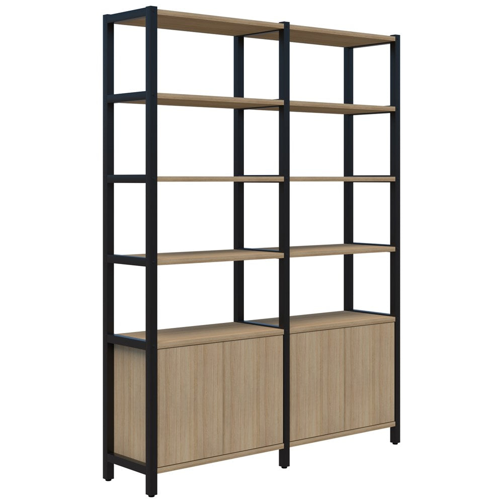 Grid 40 Storage/Open Display Wall 6 Tier 2280H x 400D-Storage-Classic Oak-Black-1720-Commercial Traders - Office Furniture