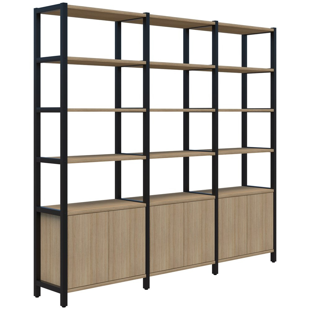 Grid 40 Storage/Open Display Wall 6 Tier 2280H x 400D-Storage-Classic Oak-Black-2560-Commercial Traders - Office Furniture