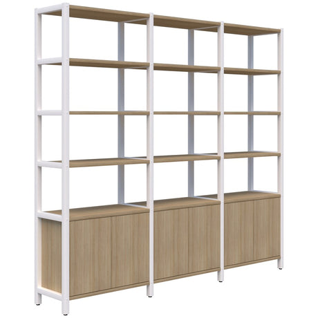 Grid 40 Storage/Open Display Wall 6 Tier 2280H x 400D-Storage-Classic Oak-White-2560-Commercial Traders - Office Furniture