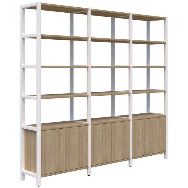Grid 40 Storage/Open Display Wall 6 Tier 2280H x 400D-Storage-Classic Oak-White-2560-Commercial Traders - Office Furniture