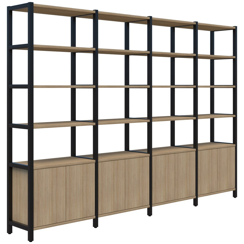Grid 40 Storage/Open Display Wall 6 Tier 2280H x 400D-Storage-Classic Oak-Black-3400-Commercial Traders - Office Furniture