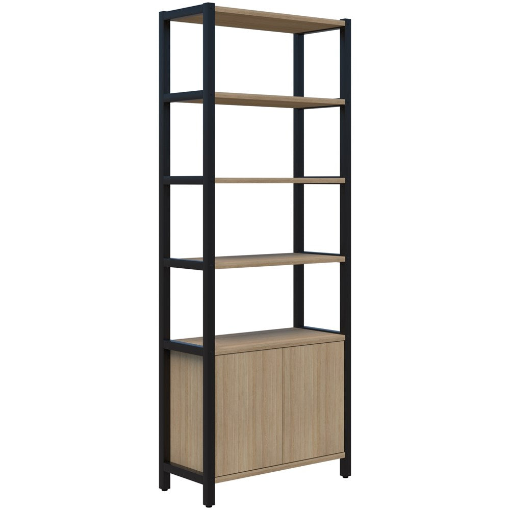 Grid 40 Storage/Open Display Wall 6 Tier 2280H x 400D-Storage-Classic Oak-Black-880-Commercial Traders - Office Furniture