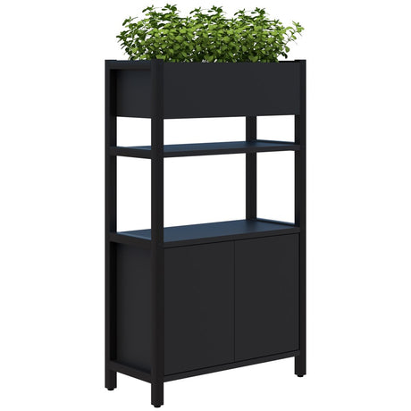 Grid 40 Storage/Planter Display Wall 4 Tier 1500H x 400D-Storage-Black-Black-880w-Commercial Traders - Office Furniture