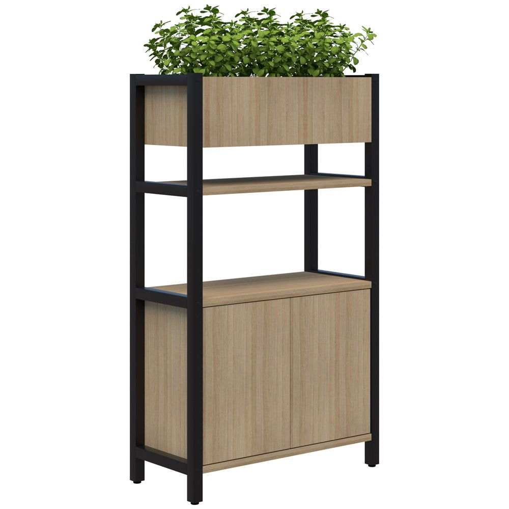 Grid 40 Storage/Planter Display Wall 4 Tier 1500H x 400D-Storage-Classic Oak-Black-880w-Commercial Traders - Office Furniture