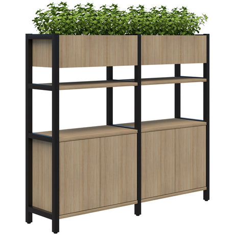 Grid 40 Storage/Planter Display Wall 4 Tier 1500H x 400D-Storage-Classic Oak-Black-1720w-Commercial Traders - Office Furniture