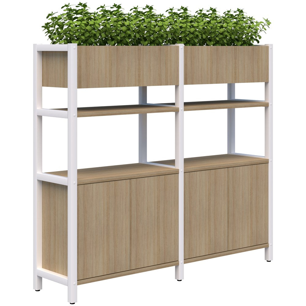 Grid 40 Storage/Planter Display Wall 4 Tier 1500H x 400D-Storage-Classic Oak-White-1720w-Commercial Traders - Office Furniture