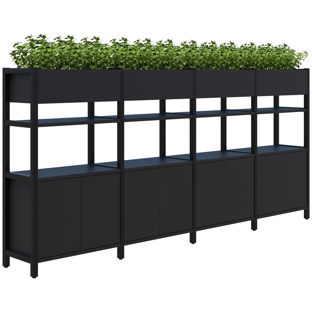 Grid 40 Storage/Planter Display Wall 4 Tier 1500H x 400D-Storage-Black-Black-3400w-Commercial Traders - Office Furniture