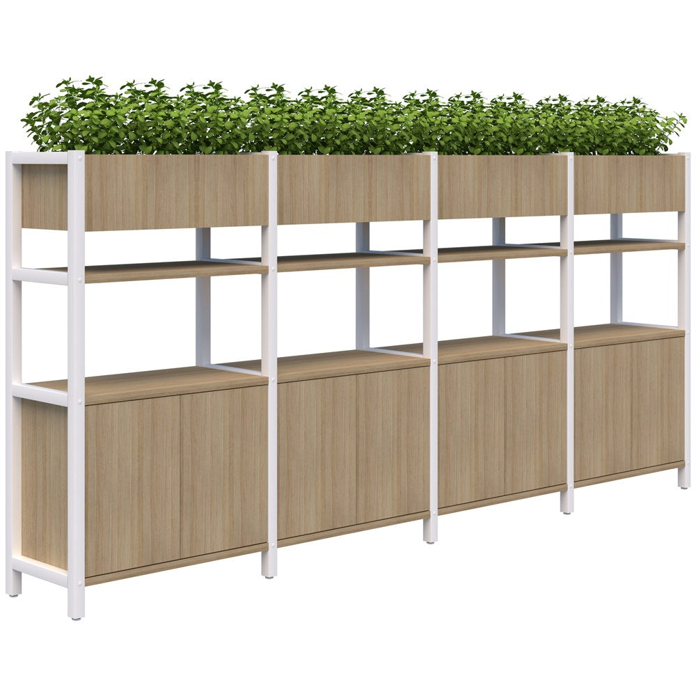 Grid 40 Storage/Planter Display Wall 4 Tier 1500H x 400D-Storage-Classic Oak-White-3400w-Commercial Traders - Office Furniture