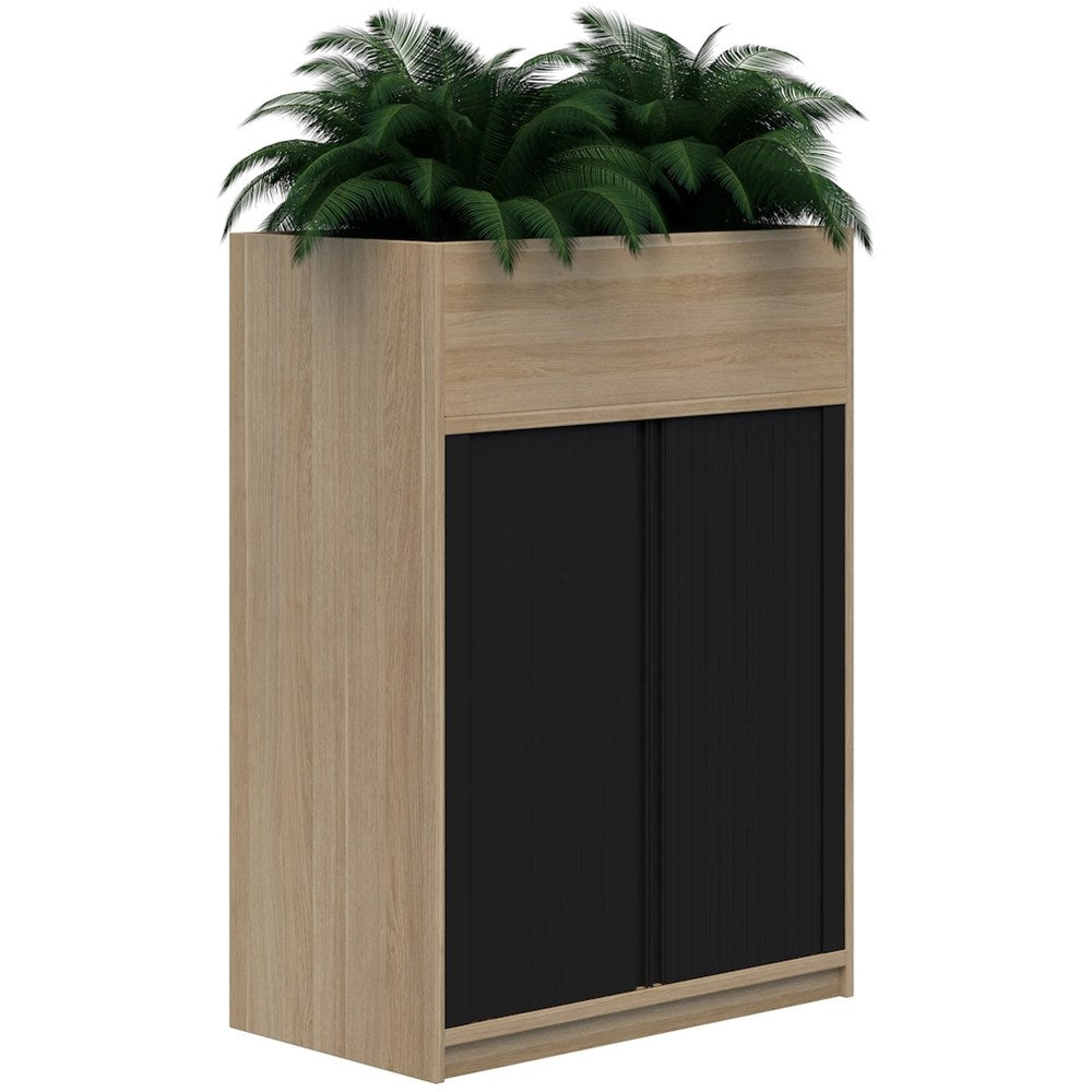 Mascot Planter Tambour-Storage-1200H X 900W-Classic Oak-Non Locking-Commercial Traders - Office Furniture