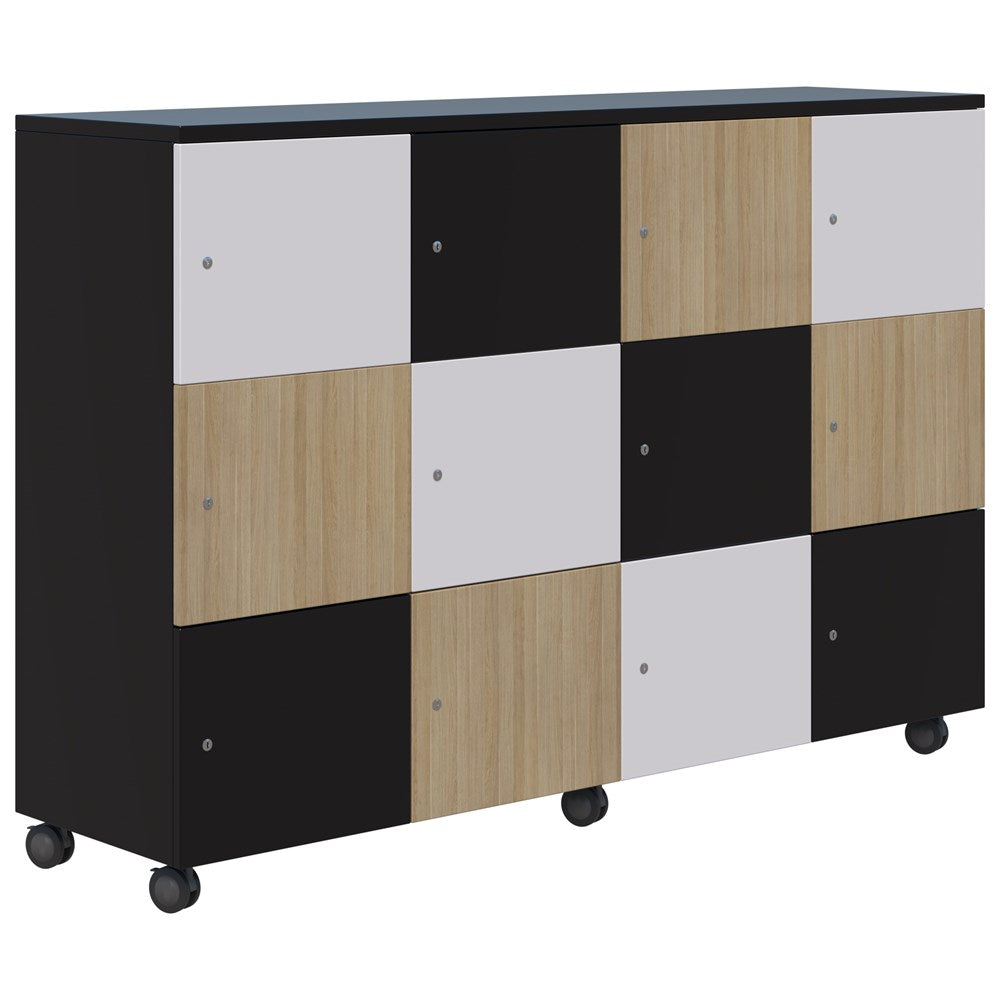 Mascot Mobile Lockers-Storage-Assorted (Classic Oak/Snow Velvet/Black)-Keyed Locking-Commercial Traders - Office Furniture