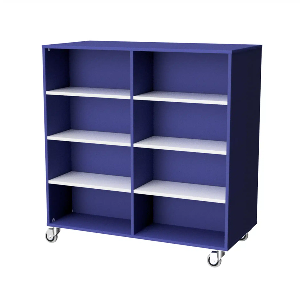 Bookcase Mobile Double Sided 1200mm-Education Furniture-Blue/White-Commercial Traders - Office Furniture