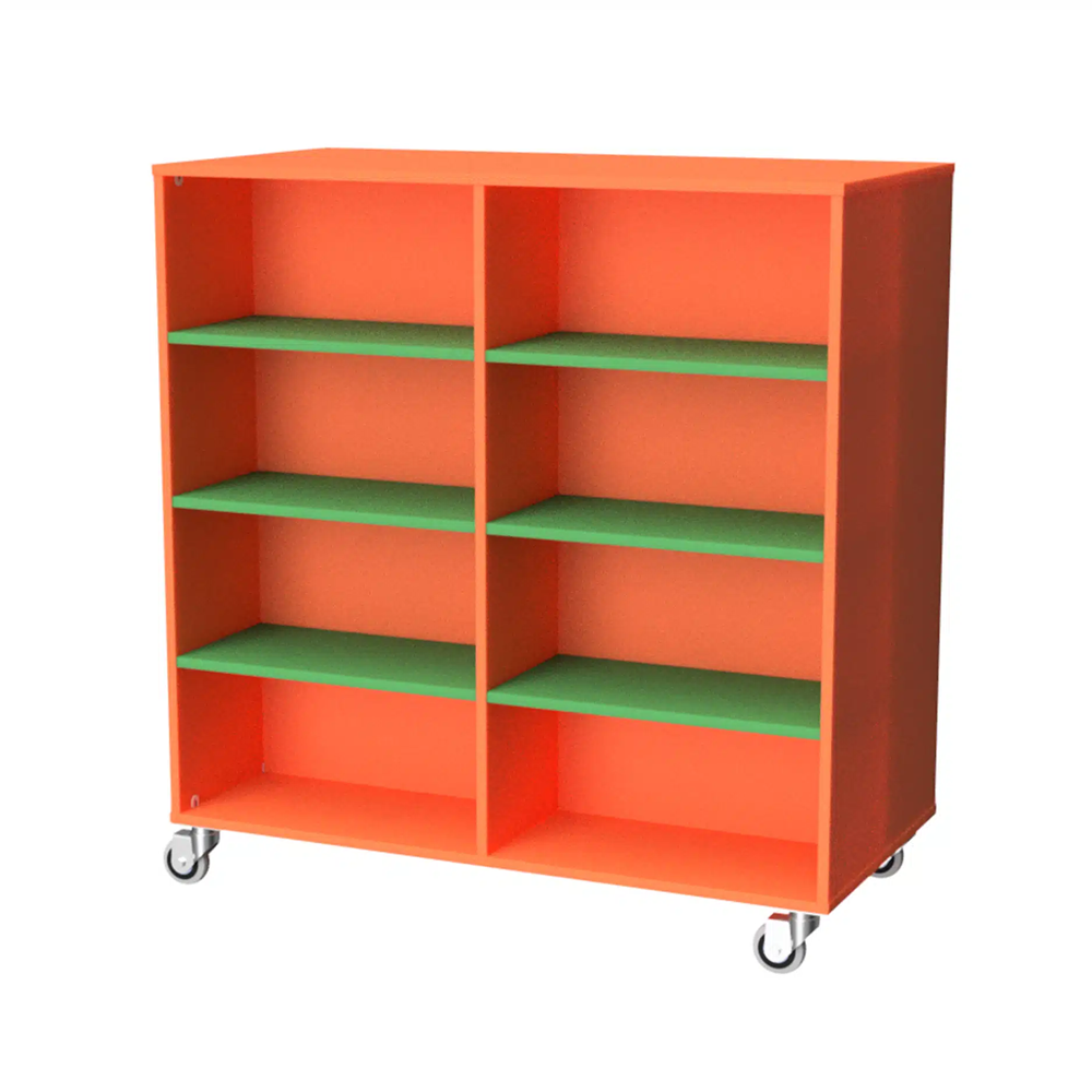 Bookcase Mobile Double Sided 1200mm-Education Furniture-Orange/Green-Commercial Traders - Office Furniture