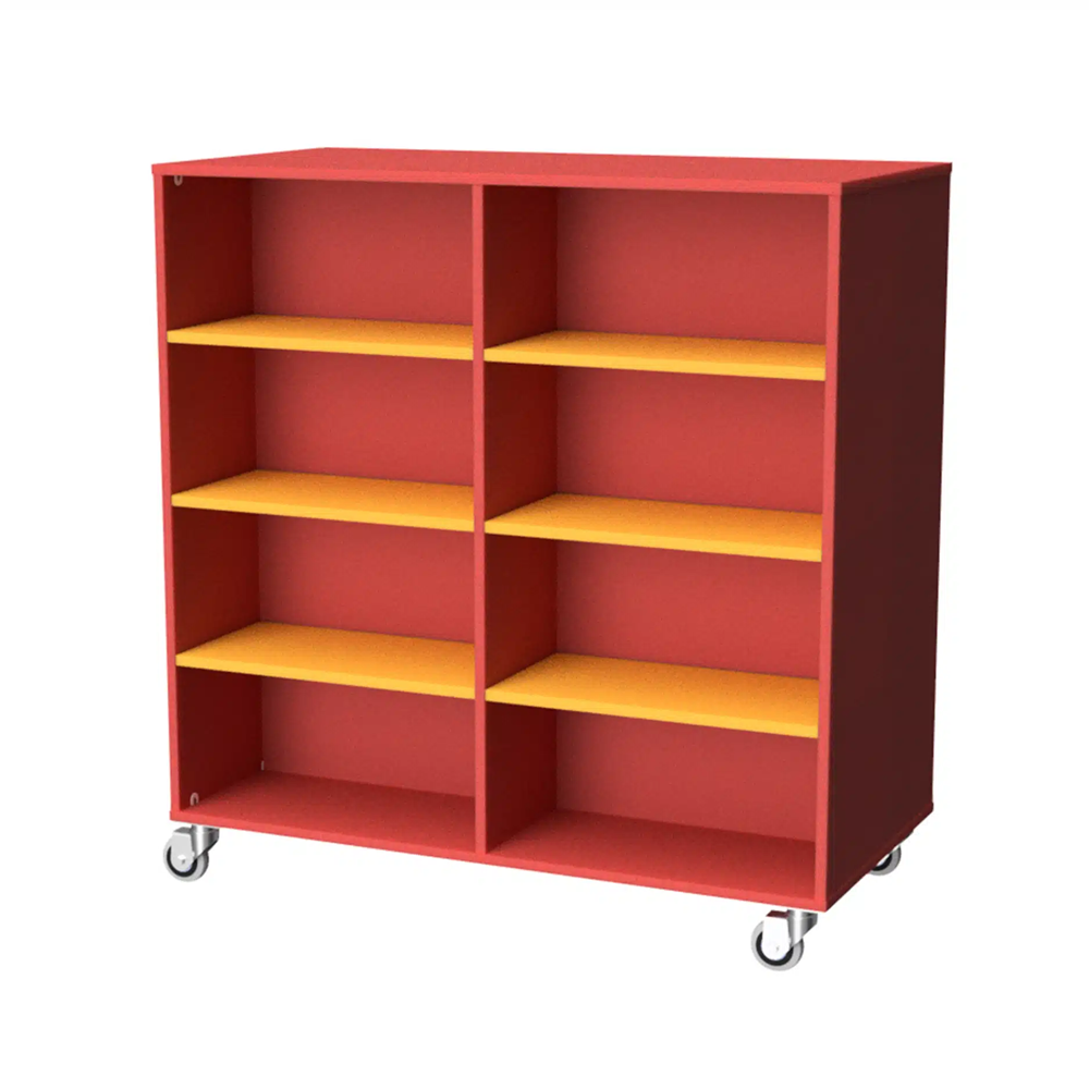 Bookcase Mobile Double Sided 1200mm-Education Furniture-Red/Yellow-Commercial Traders - Office Furniture