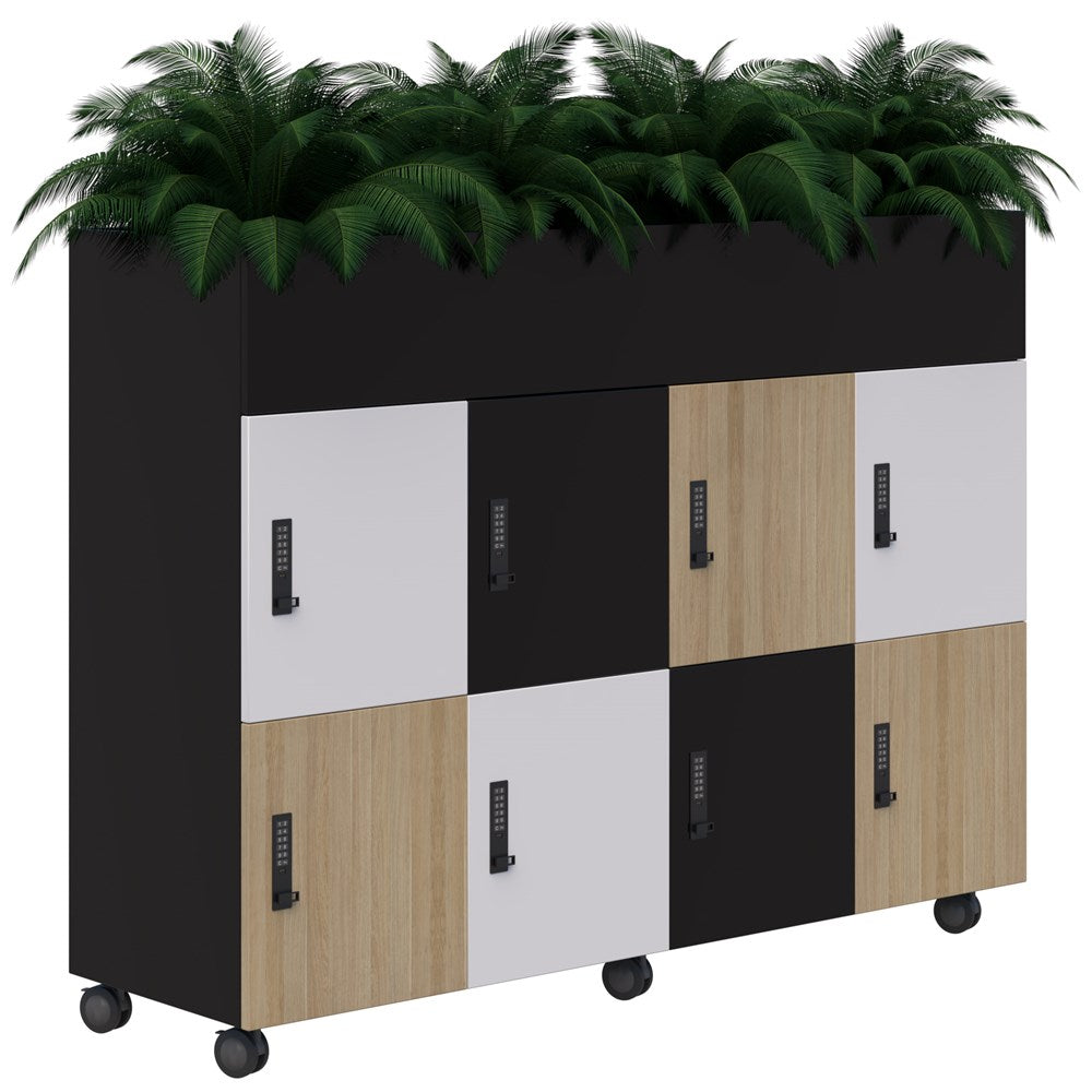 Mascot Mobile Planter Lockers-Storage-Assorted (Classic Oak/Snow Velvet/Black)-Digital Locking-Commercial Traders - Office Furniture