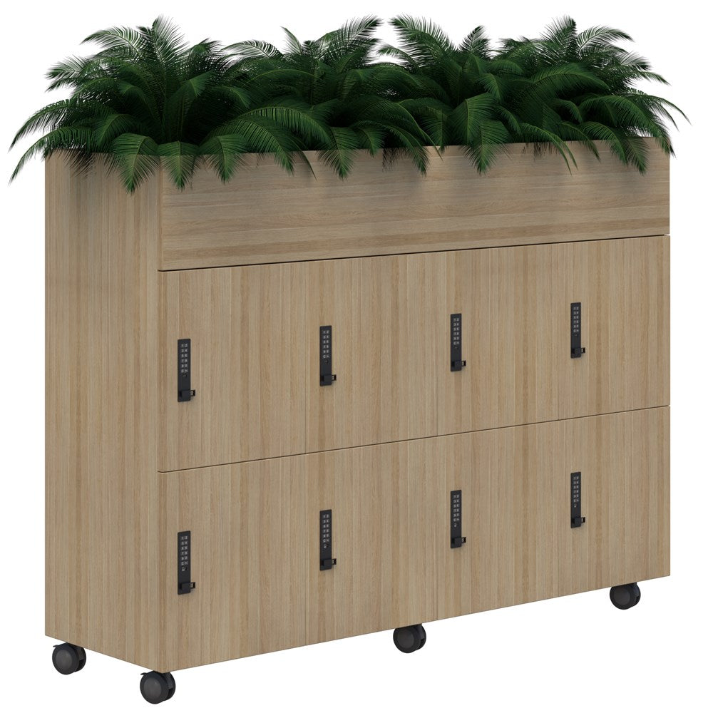 Mascot Mobile Planter Lockers-Storage-Classic Oak-Digital Locking-Commercial Traders - Office Furniture