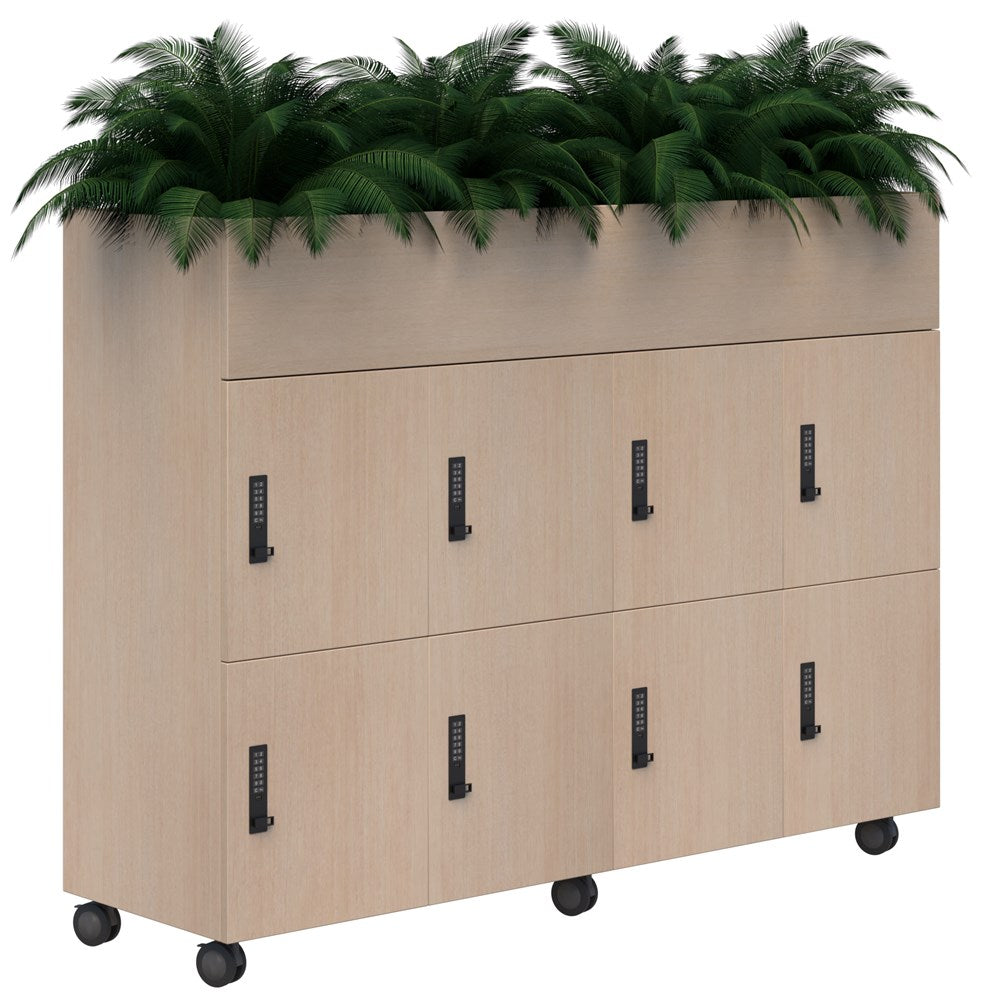 Mascot Mobile Planter Lockers-Storage-Refined Oak-Digital Locking-Commercial Traders - Office Furniture