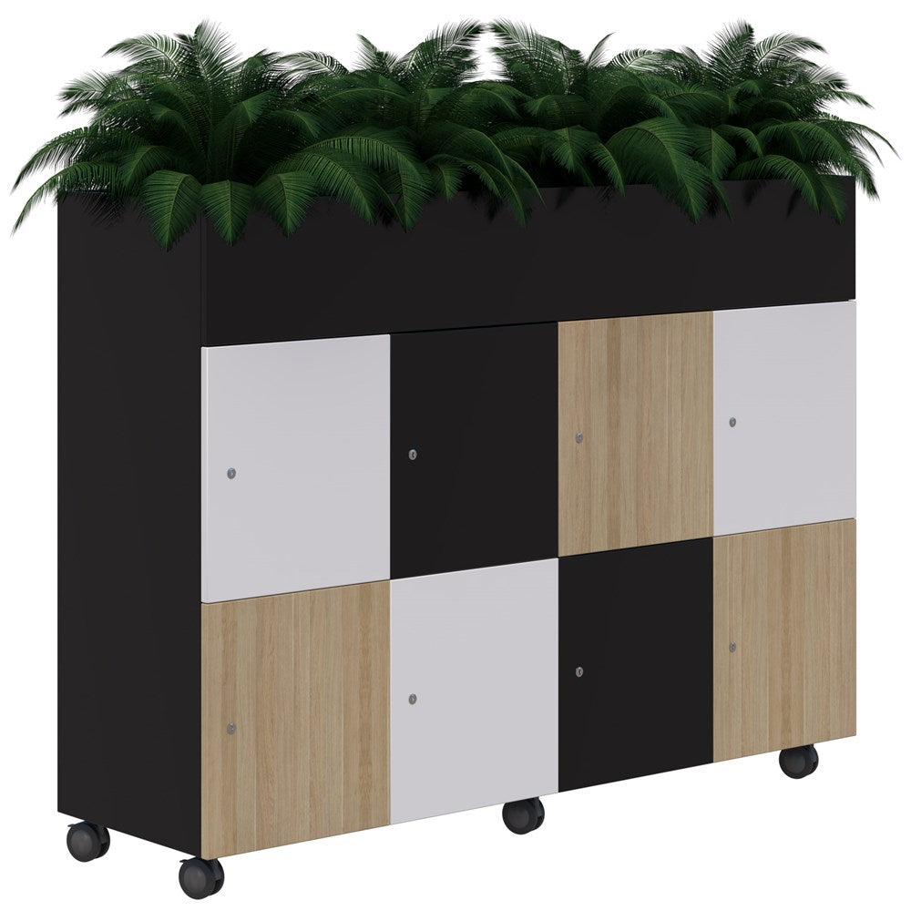 Mascot Mobile Planter Lockers-Storage-Assorted (Classic Oak/Snow Velvet/Black)-Keyed Locking-Commercial Traders - Office Furniture
