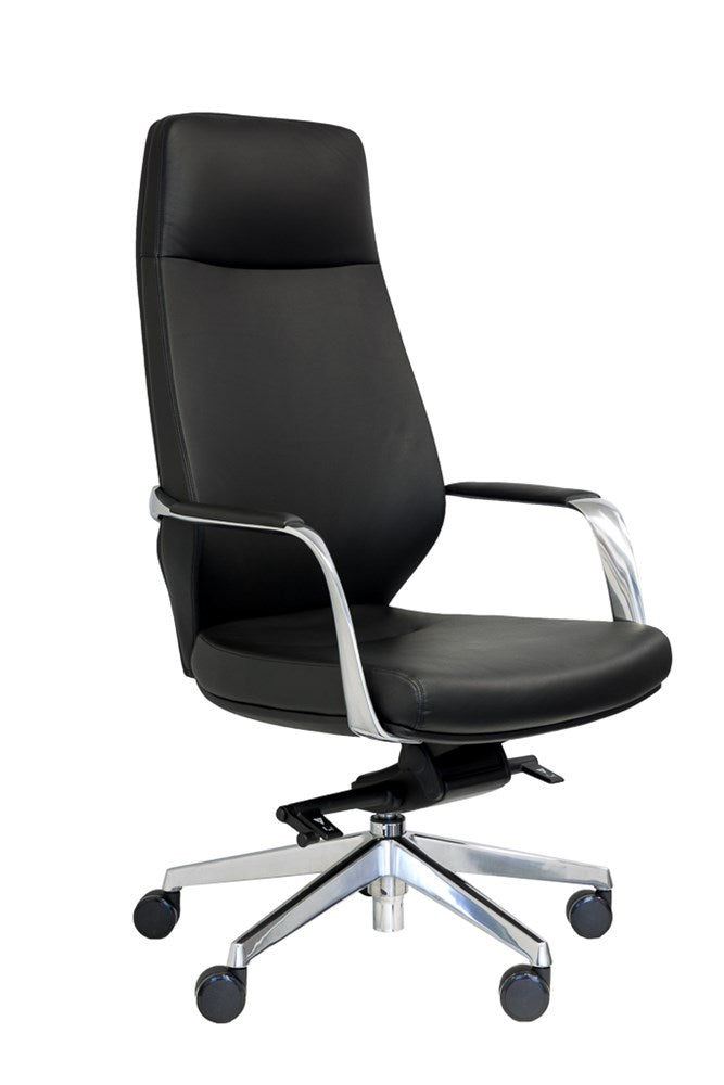 Ravello Highback Leather Chair with Arms-Office Chairs-Black PU-Flat Pack-Commercial Traders - Office Furniture