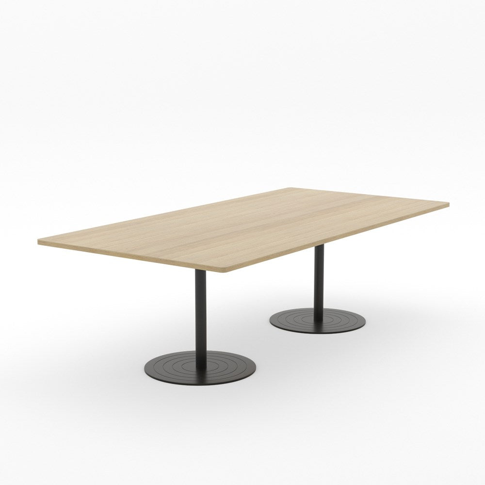 Essentials Table 2400 x 1200 - Rectangular-Meeting Room Furniture-Classic Oak-Black Disc Base-North Island Delivery-Commercial Traders - Office Furniture