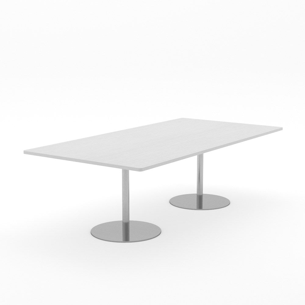Essentials Table 2400 x 1200 - Rectangular-Meeting Room Furniture-Silver Strata-Brushed Chrome Disc Base-North Island Delivery-Commercial Traders - Office Furniture