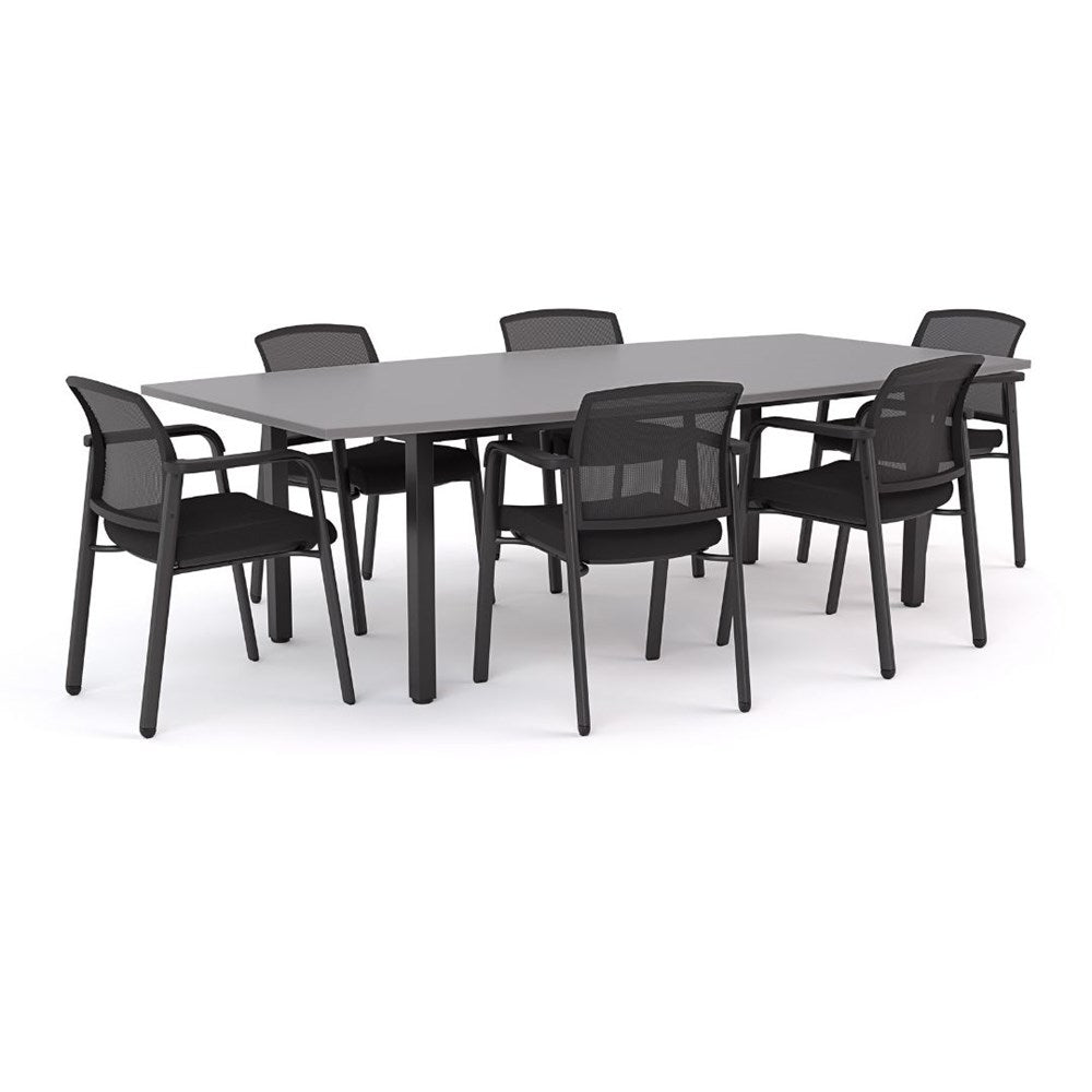 Cubit Boardroom Table and Flex Chair Package-Meeting Room Furniture-Silver Top-Black Leg-Commercial Traders - Office Furniture