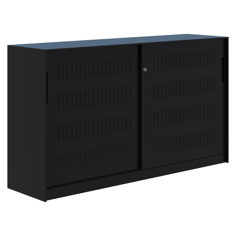 Fortis Steel Storage Sliding Door Cabinet-Office Storage-1020H x 1800L-Black-Keyed Locking-Commercial Traders - Office Furniture