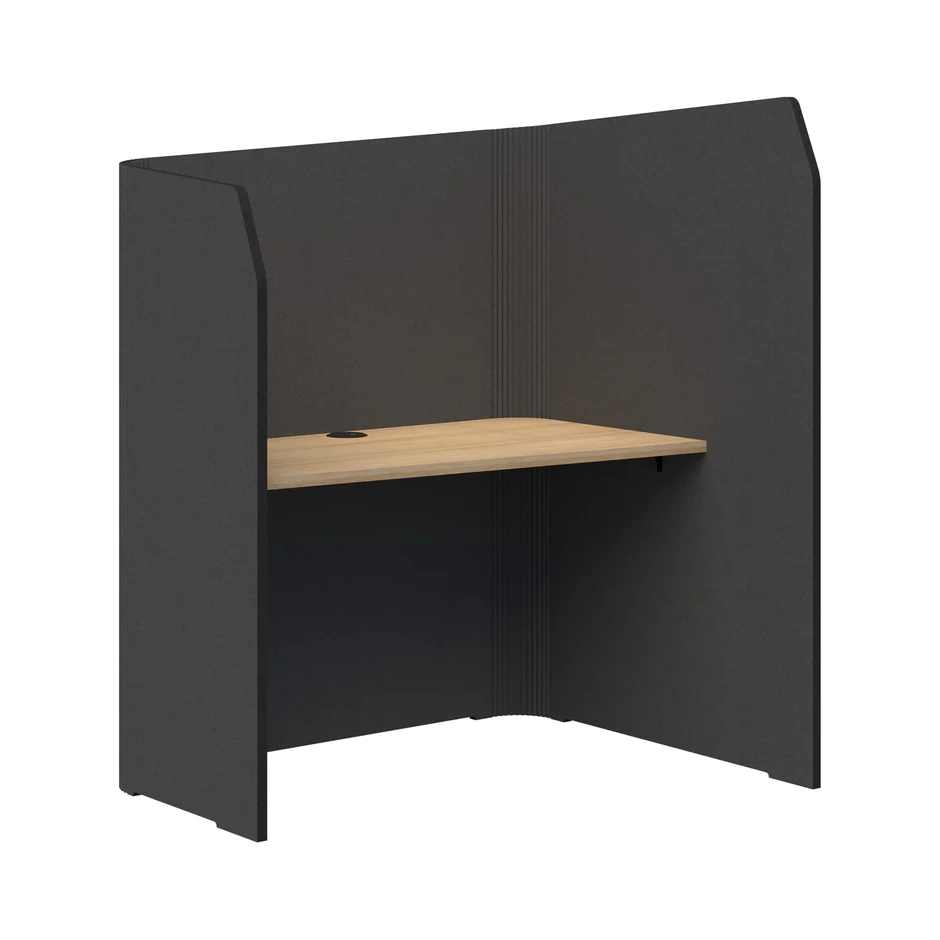 Sonic Focus Pod-Office Pods-Charcoal Grey-Classic Oak-RH - low side to left-Commercial Traders - Office Furniture