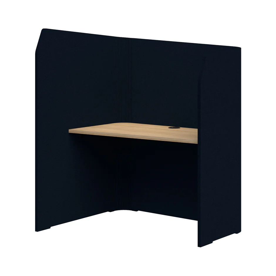Sonic Focus Pod-Office Pods-Dark Blue-Classic Oak-LH - low side to right-Commercial Traders - Office Furniture