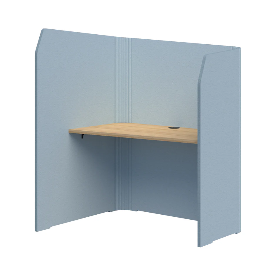 Sonic Focus Pod-Office Pods-Pacific Blue-Classic Oak-LH - low side to right-Commercial Traders - Office Furniture