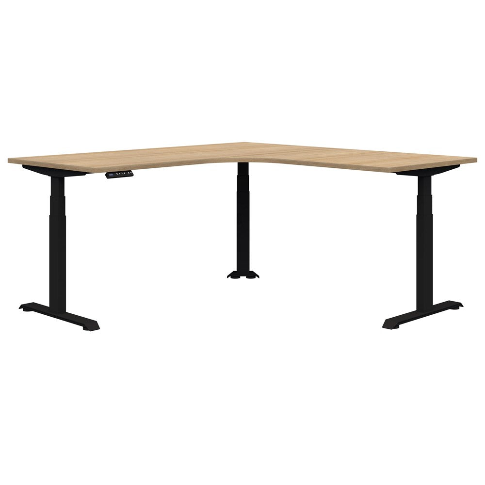 Summit ii Electric 90° Corner Workstation Desk-Desking-2000 x 2000 x 800-Classic Oak-Black-Commercial Traders - Office Furniture