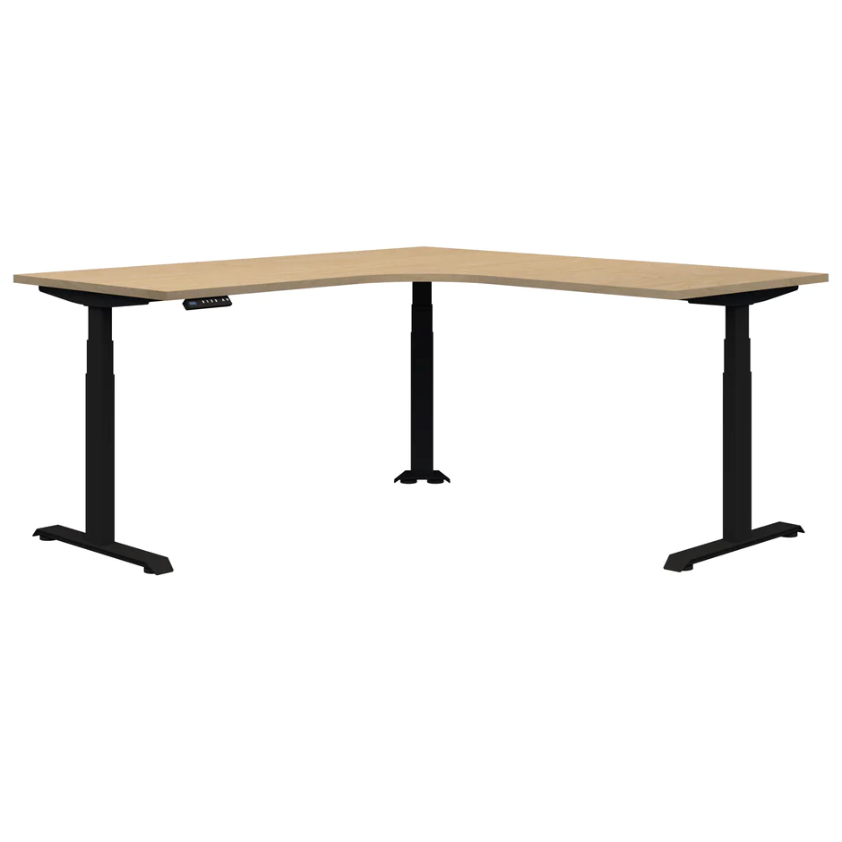 Summit ii Electric 90° Corner Workstation Desk-Desking-1500 x 1500 x 700-Classic Oak-Black-Commercial Traders - Office Furniture